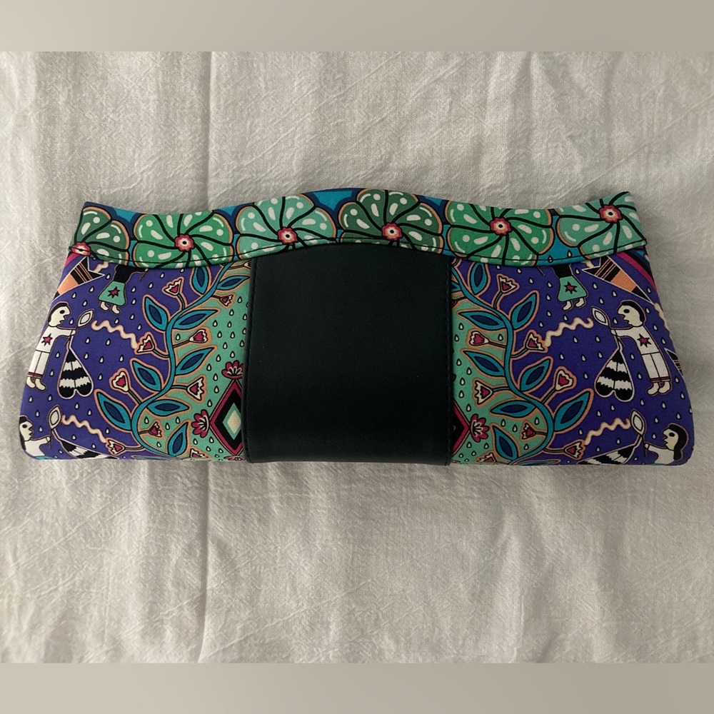 Clutch Leather / Silk Pineda Covalin Navy Purple and Green